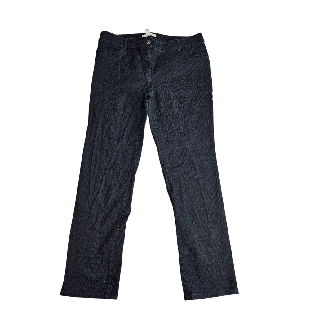 Chico's Jeans Womens‎ 2 Black Mid Rise Straight Leg Animal Print Denim Stretch